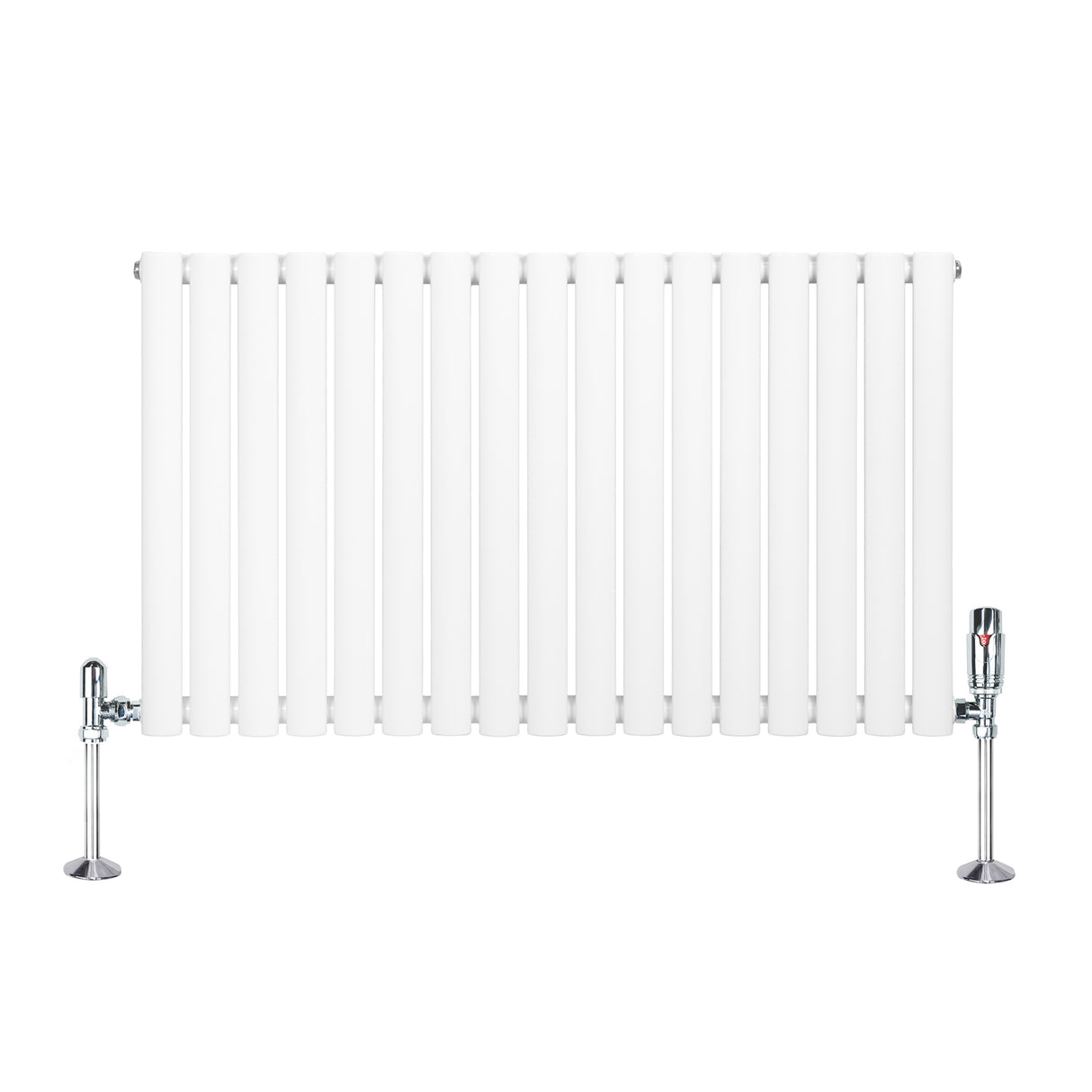 Weißer Gliederheizkörper mit TRV Chromventilen, 600mm x 1020mm, aus robustem Material, mit glatter, glänzender Oberfläche und eleganten, runden Formen