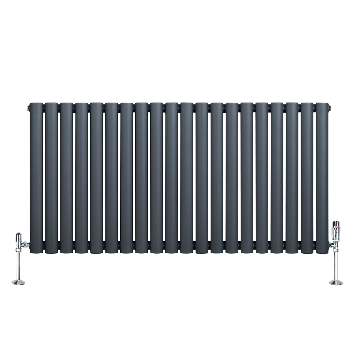 Anthrazitgrauer Gliederheizkörper mit TRV Chromventilen, 600mm x 1200mm, aus robustem Material, mit glatter, moderner Oberfläche und eleganten Linien