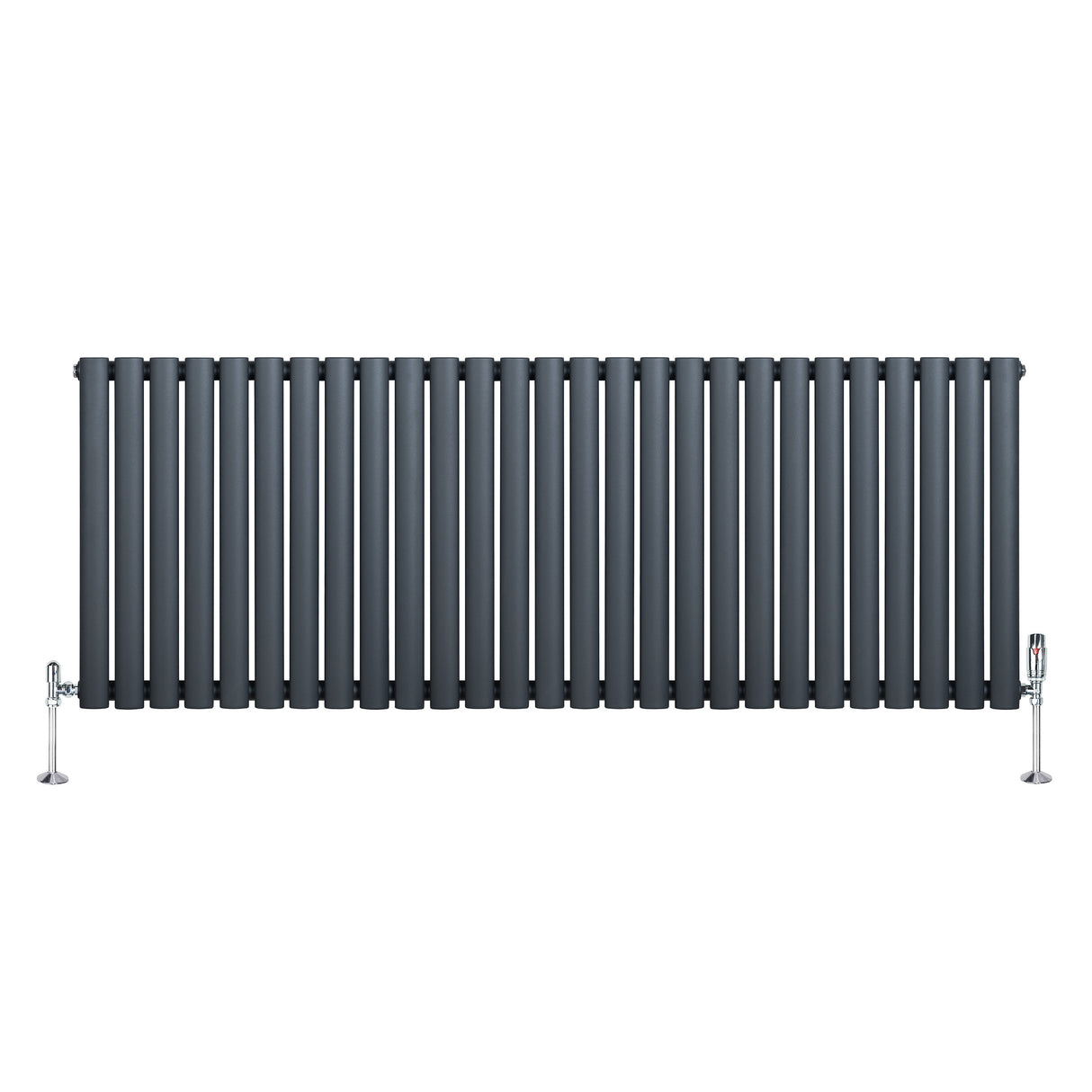 Anthrazitgrauer Gliederheizkörper mit TRV Chromventilen, 600mm x 1620mm, vertikale Lamellenstruktur und glänzende Ventile für modernen Stil