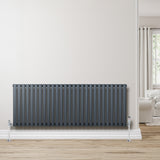 Gliederheizkörper in Anthrazitgrau mit TRV Chromventilen, 600mm x 1620mm, vertikale Röhrenstruktur, elegant und modern, ideal für Wohnräume
