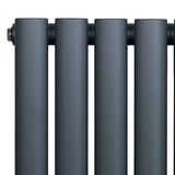 Anthrazitgrauer Gliederheizkörper mit TRV Chromventilen, 1600mm x 600mm, zeigt eine matte Oberfläche und runde, gleichmäßige Rohre für modernes Design