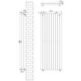 Gliederheizkörper in Anthrazitgrau mit TRV Chromventilen, 1600mm x 600mm, zeigt vertikale Röhren und klare Linien für modernes Design