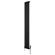 Schlanker schwarzer Gliederheizkörper mit TRV Chromventilen, 1800mm x 240mm, vertikale Lamellenstruktur, modernes Design, ideal für stilvolle Heizlösungen