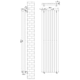 Schwarzer Gliederheizkörper mit TRV Chromventilen, Maße 1800mm x 480mm, vertikale Lamellenstruktur, moderne und elegante Heizlösung für jeden Raum