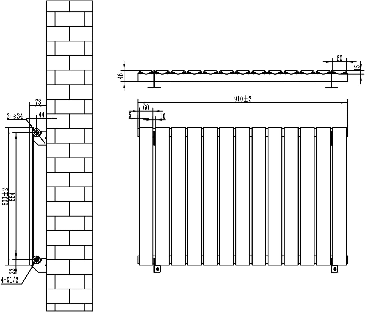 Flachheizkörper in Weiß, Maße 600mm x 910mm, mit vertikalen Lamellen und klaren Linien, ideal für moderne Innenräume und effiziente Wärmeverteilung