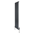 Flachheizkörper in Anthrazitgrau, 1600mm x 420mm, mit vertikalen Lamellen und modernen Ventilen, ideal für stilvolle Heizlösungen