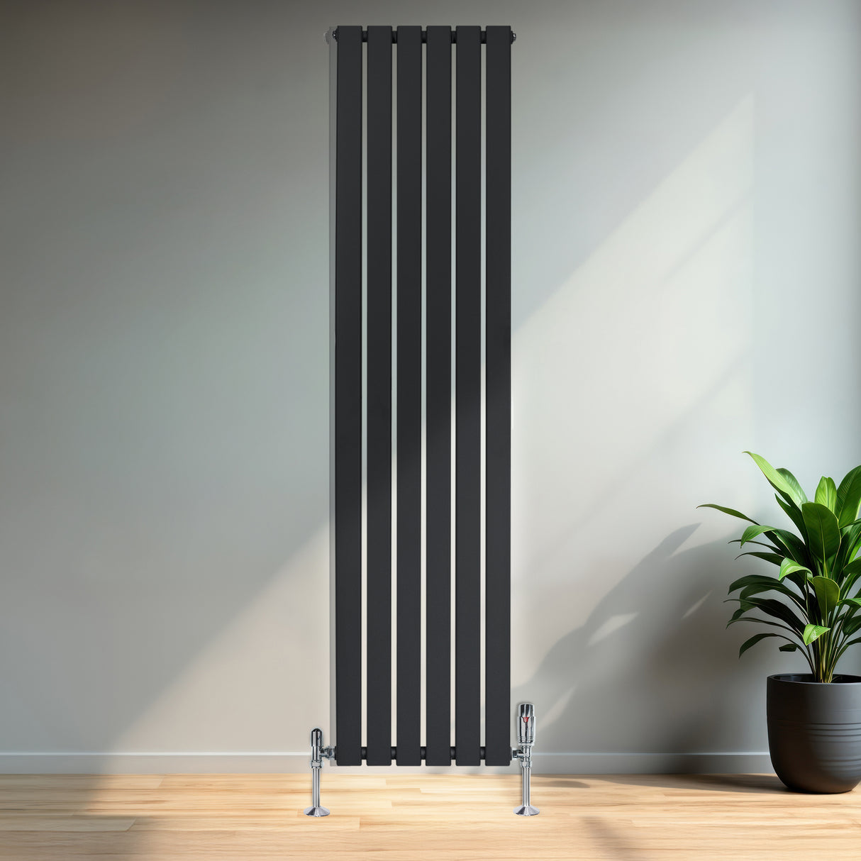 Flachheizkörper & Ventile – 1800mm x 420mm – Anthrazitgrau