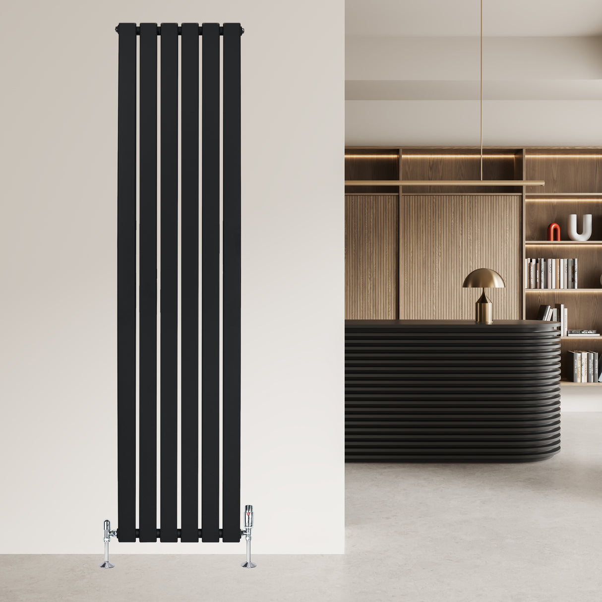 Flachheizkörper & Ventile – 1800mm x 420mm – Schwarz