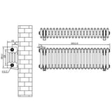 Röhrenheizkörper 4 Säulen mit TRV Chromventile – 300mm x 1010mm – Schwarz