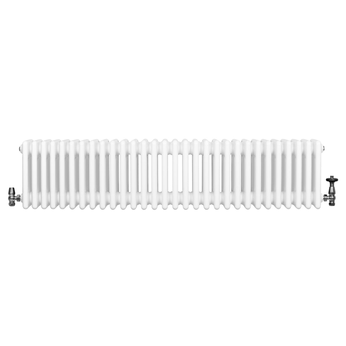 Röhrenheizkörper 4 Säulen mit TRV Chromventile – 300mm x 1370mm – Weiß