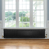 Röhrenheizkörper 4 Säulen mit TRV Chromventile – 300mm x 1370mm – Schwarz