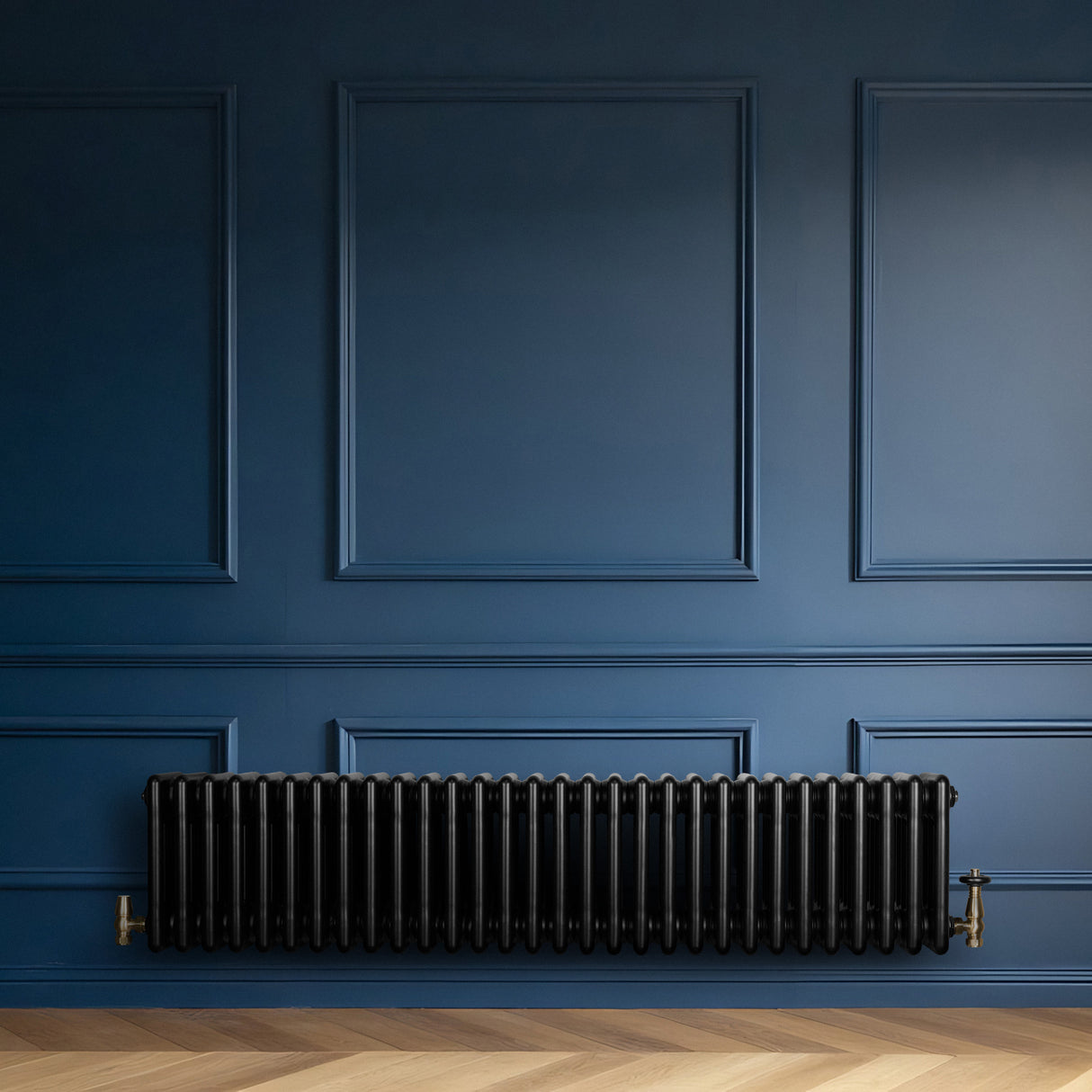 Röhrenheizkörper 4 Säulen mit TRV Chromventile – 300mm x 1370mm – Schwarz