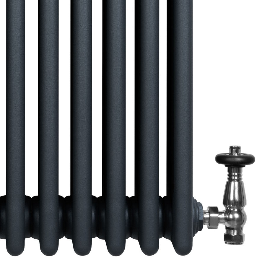 Röhrenheizkörper 4 Säulen mit TRV Chromventile – 300mm x 1505mm – Anthrazitgrau