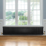 Röhrenheizkörper 4 Säulen mit TRV Chromventile – 300mm x 1505mm – Schwarz
