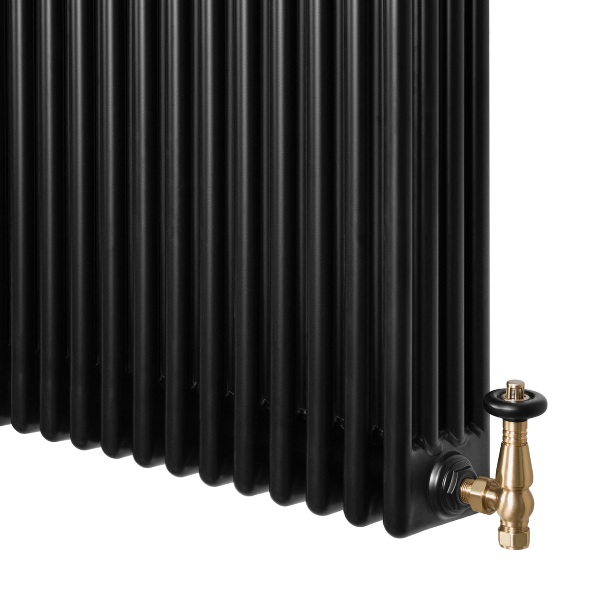 Röhrenheizkörper 4 Säulen mit TRV Chromventile – 600mm x 605mm – Schwarz
