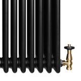 Röhrenheizkörper 4 Säulen mit TRV Chromventile – 600mm x 605mm – Schwarz