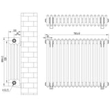 Röhrenheizkörper 4 Säulen mit TRV Chromventile – 600mm x 785mm – Schwarz