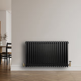 Röhrenheizkörper 4 Säulen mit TRV Chromventile – 600mm x 1010mm – Schwarz