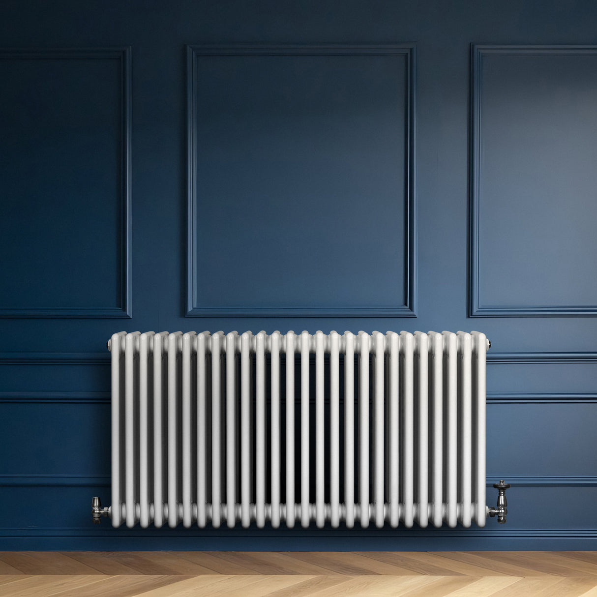 Röhrenheizkörper 4 Säulen mit TRV Chromventile – 600mm x 1190mm – Weiß