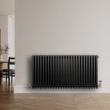Röhrenheizkörper 4 Säulen mit TRV Chromventile – 600mm x 1190mm – Schwarz