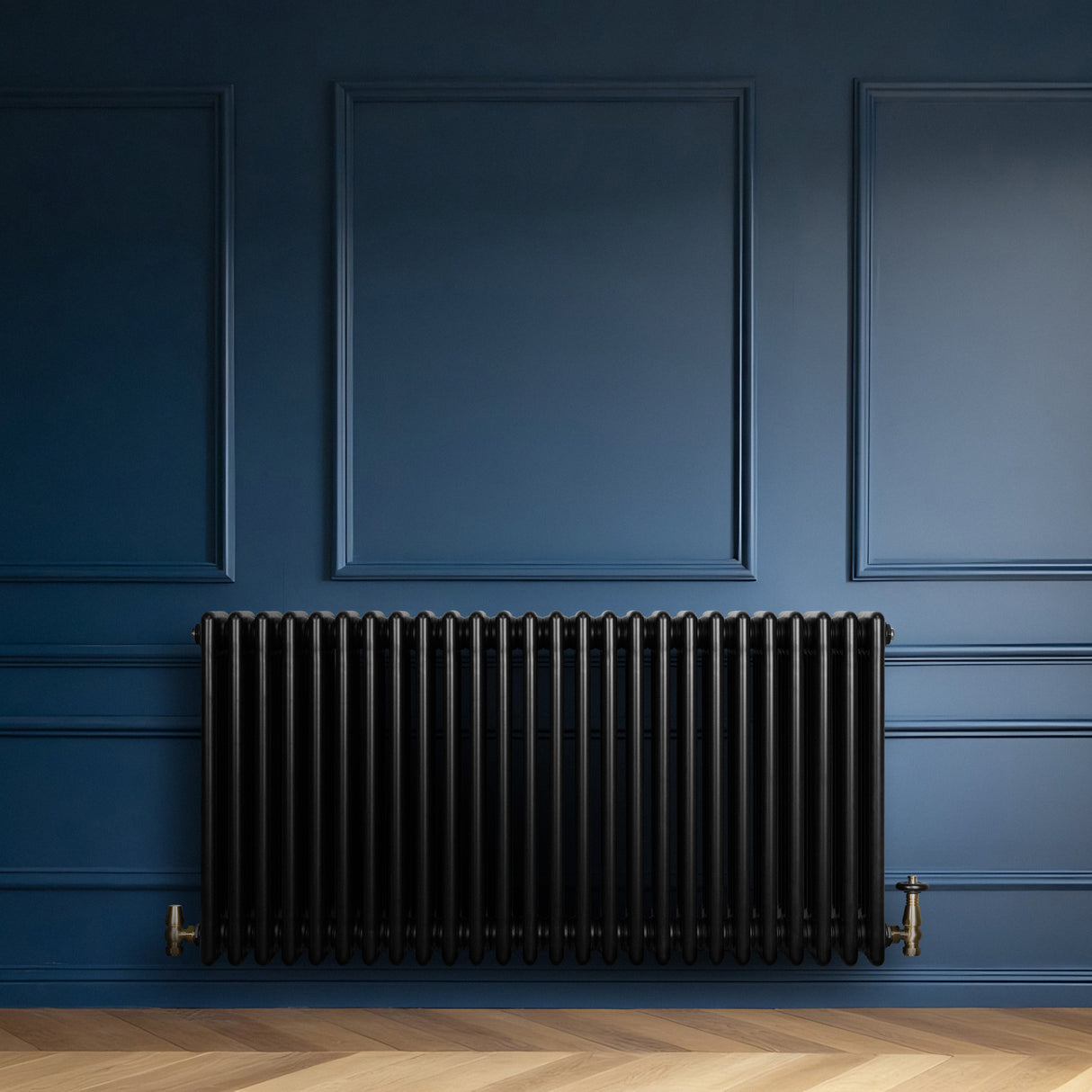 Röhrenheizkörper 4 Säulen mit TRV Chromventile – 600mm x 1190mm – Schwarz