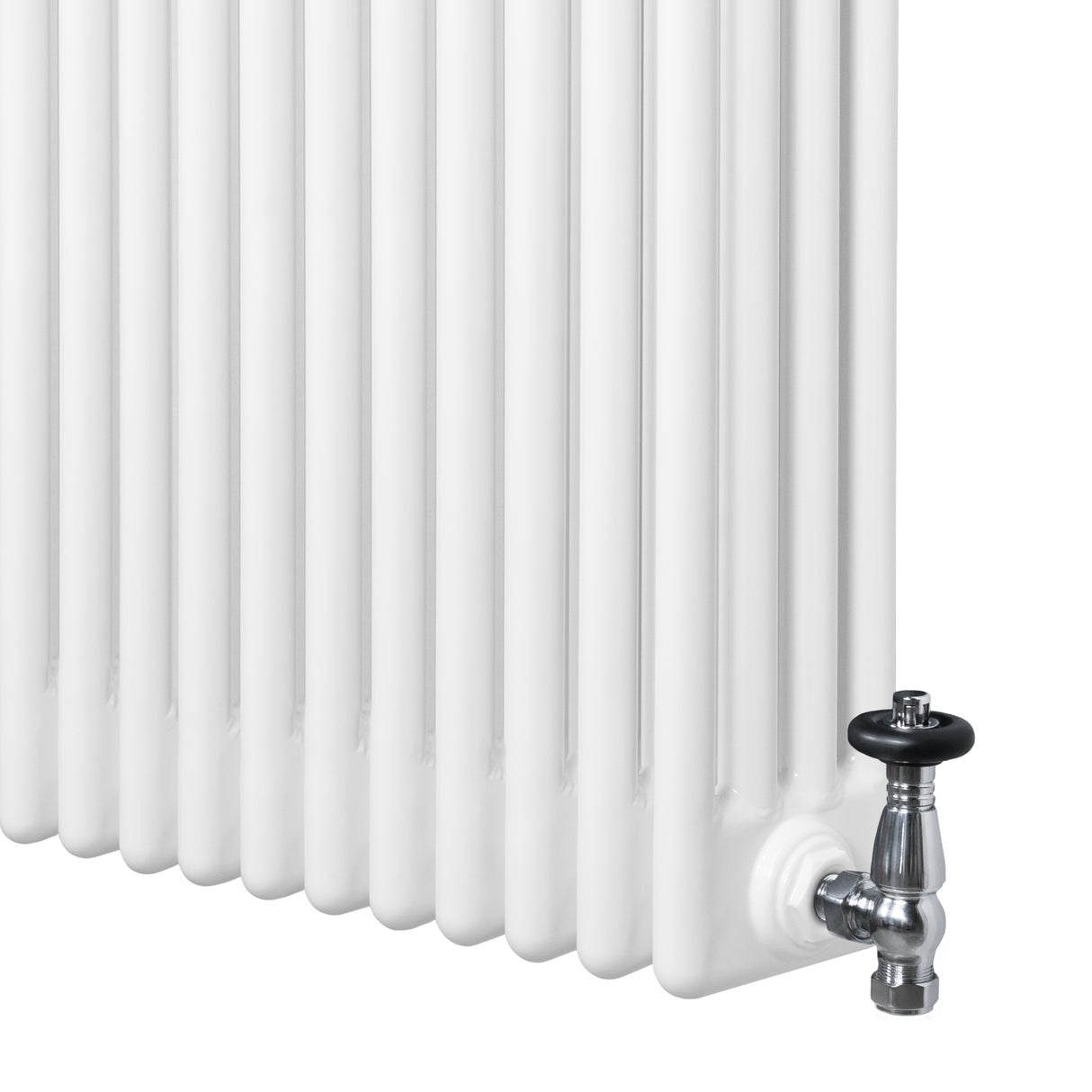 Röhrenheizkörper 4 Säulen mit TRV Chromventile – 1800mm x 200mm – Weiß