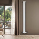 Röhrenheizkörper 4 Säulen mit TRV Chromventile – 1800mm x 200mm – Weiß