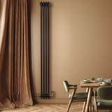 Röhrenheizkörper 4 Säulen mit TRV Chromventile – 1800mm x 200mm – Schwarz