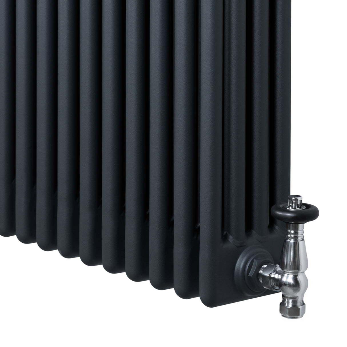 Röhrenheizkörper 4 Säulen mit TRV Chromventile – 1800mm x 290mm – Anthrazitgrau