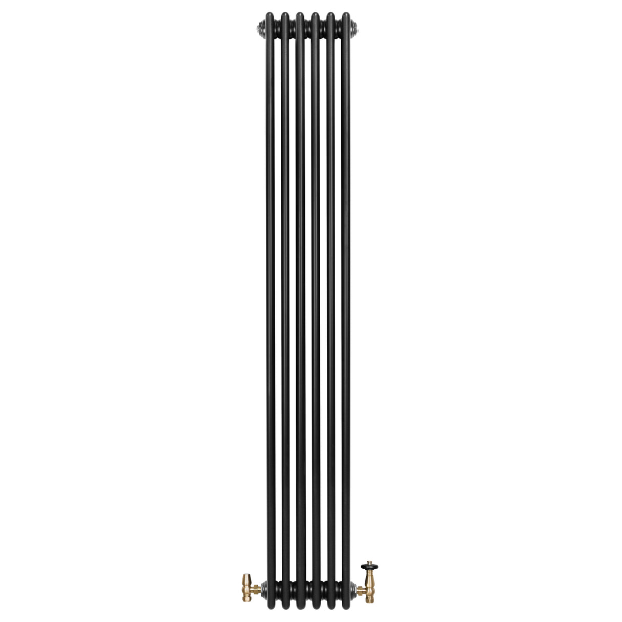 Röhrenheizkörper 4 Säulen mit TRV Chromventile – 1800mm x 290mm – Schwarz