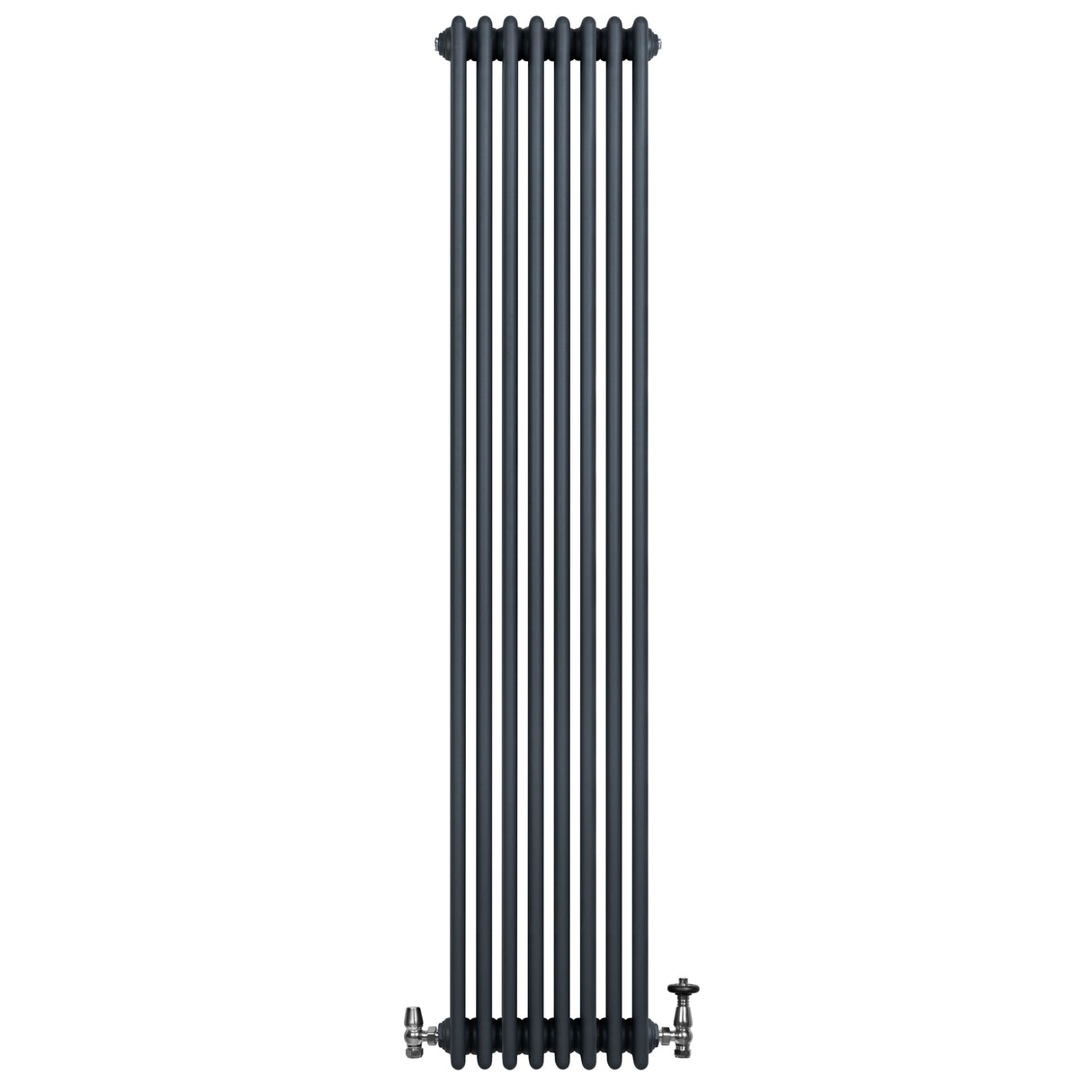 Röhrenheizkörper 4 Säulen mit TRV Chromventile – 1800mm x 380mm – Anthrazitgrau