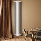 Röhrenheizkörper 4 Säulen mit TRV Chromventile – 1800mm x 380mm – Weiß
