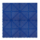 Sechseckige, beleuchtete Garagenbodenfliesen in leuchtendem Blau mit rutschfester, strukturierten Oberfläche und Kantenschutz, ideal für Garagen und Werkstätten