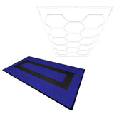Belüftete Garagenbodenfliesen und sechseckige LED-Leuchten 90 Blaue x 30 Schwarze - mit Kanten