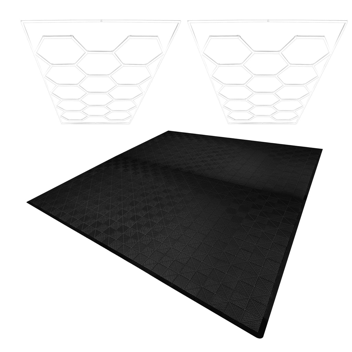 Belüftete Garagenbodenfliesen und sechseckige LED-Leuchten x 225 mit Kanten – Schwarz
