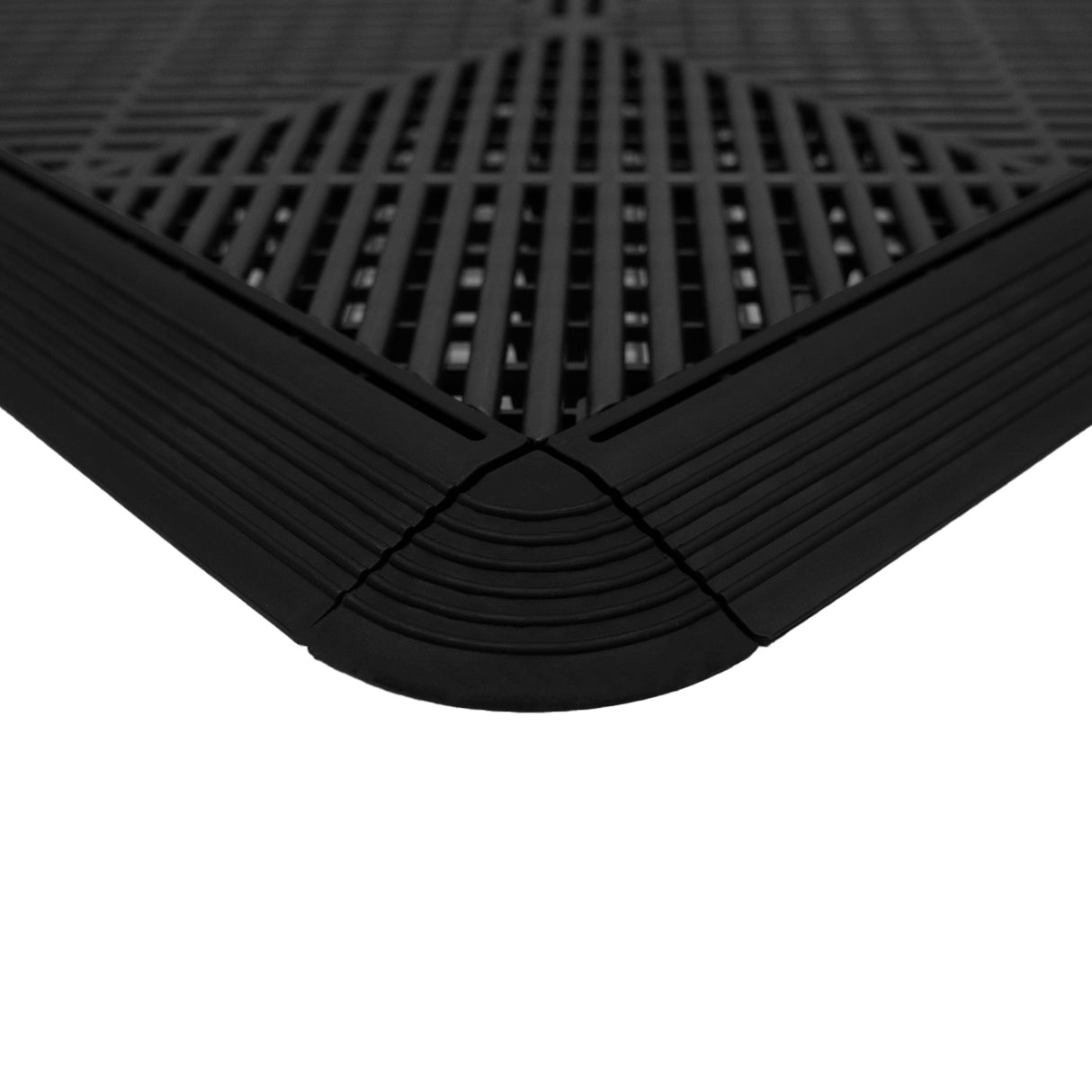 Belüftete Garagenbodenfliesen und sechseckige LED-Leuchten x 225 mit Kanten – Schwarz