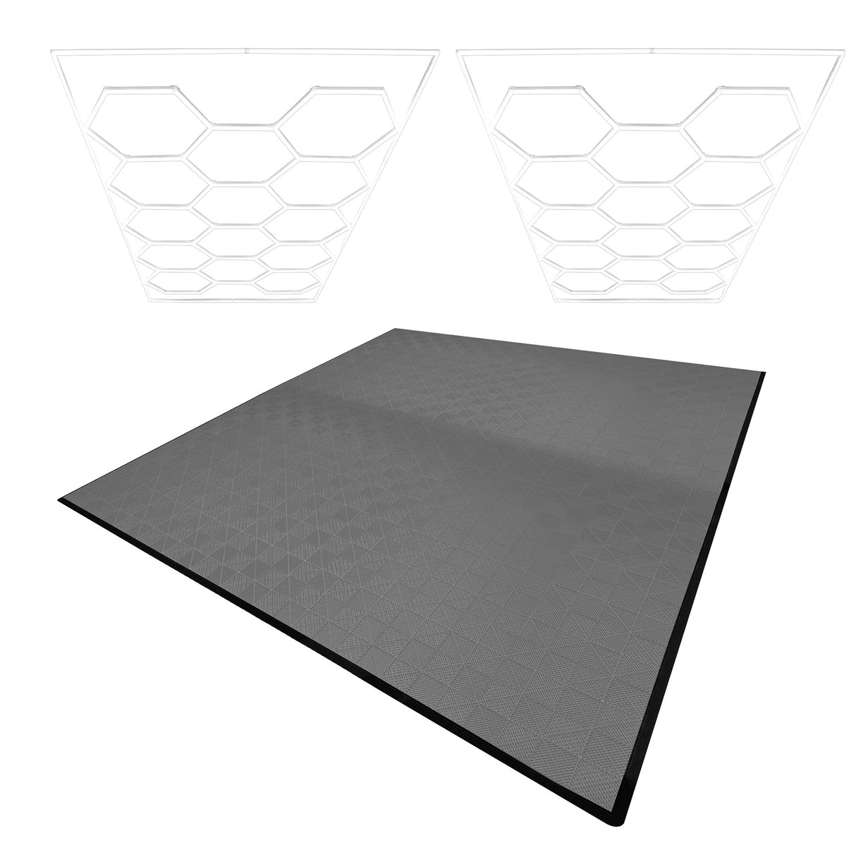 Belüftete Garagenbodenfliesen und sechseckige LED-Leuchten x 225 mit Kanten – Grau