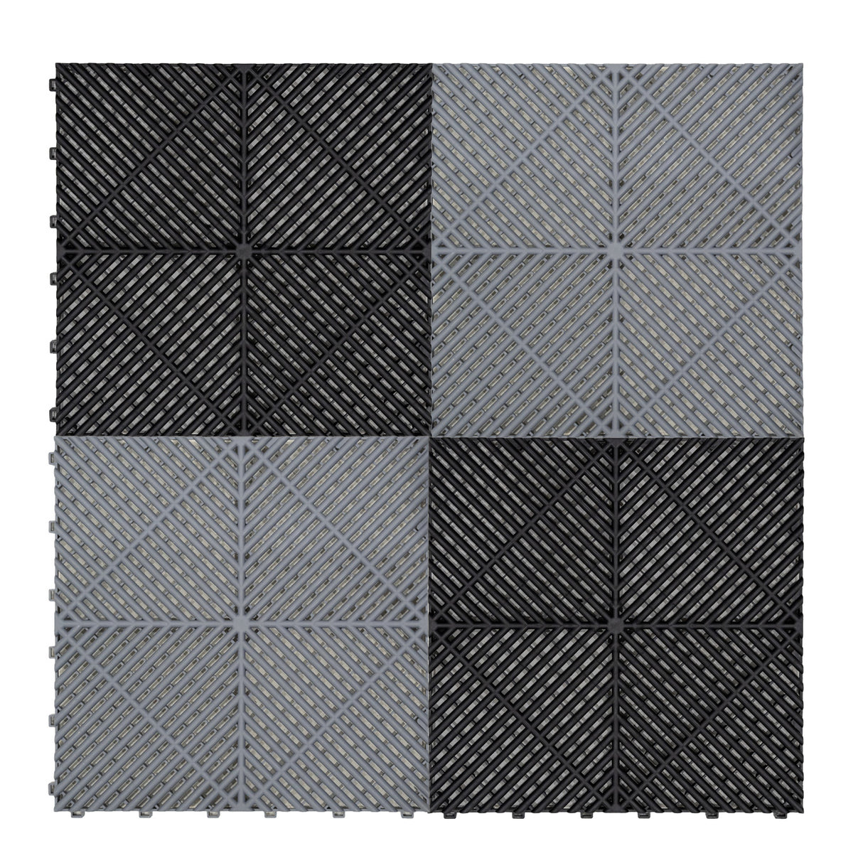 Belüftete Garagenbodenfliesen und sechseckige LED-Leuchten x 120 Schwarz 120 Grau mit Kanten