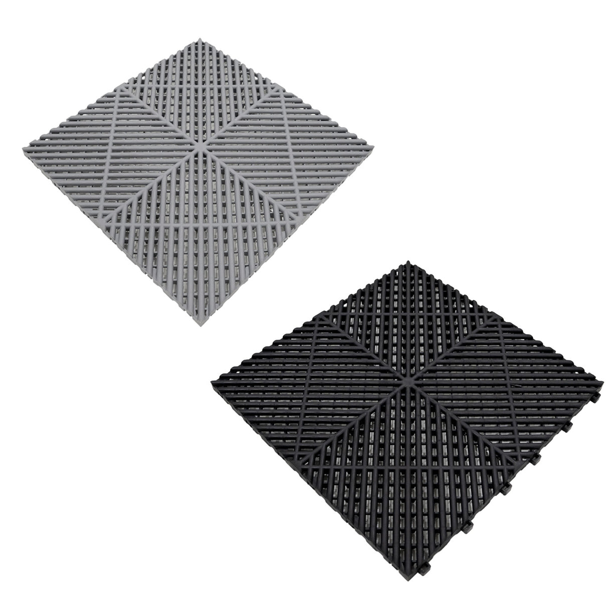 Belüftete Garagenbodenfliesen und sechseckige LED-Leuchten x 165 Schwarz 60 Grau mit Kanten