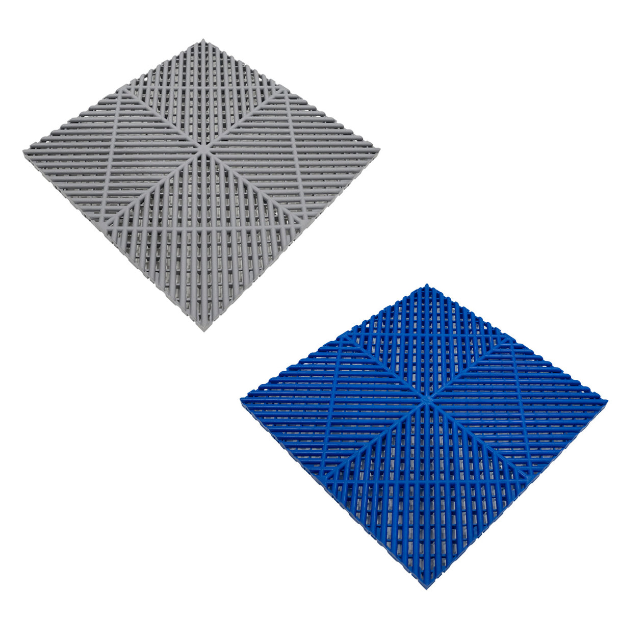 Belüftete Garagenbodenfliesen und sechseckige LED-Leuchten x 165 Grau 60 Blau mit Kanten