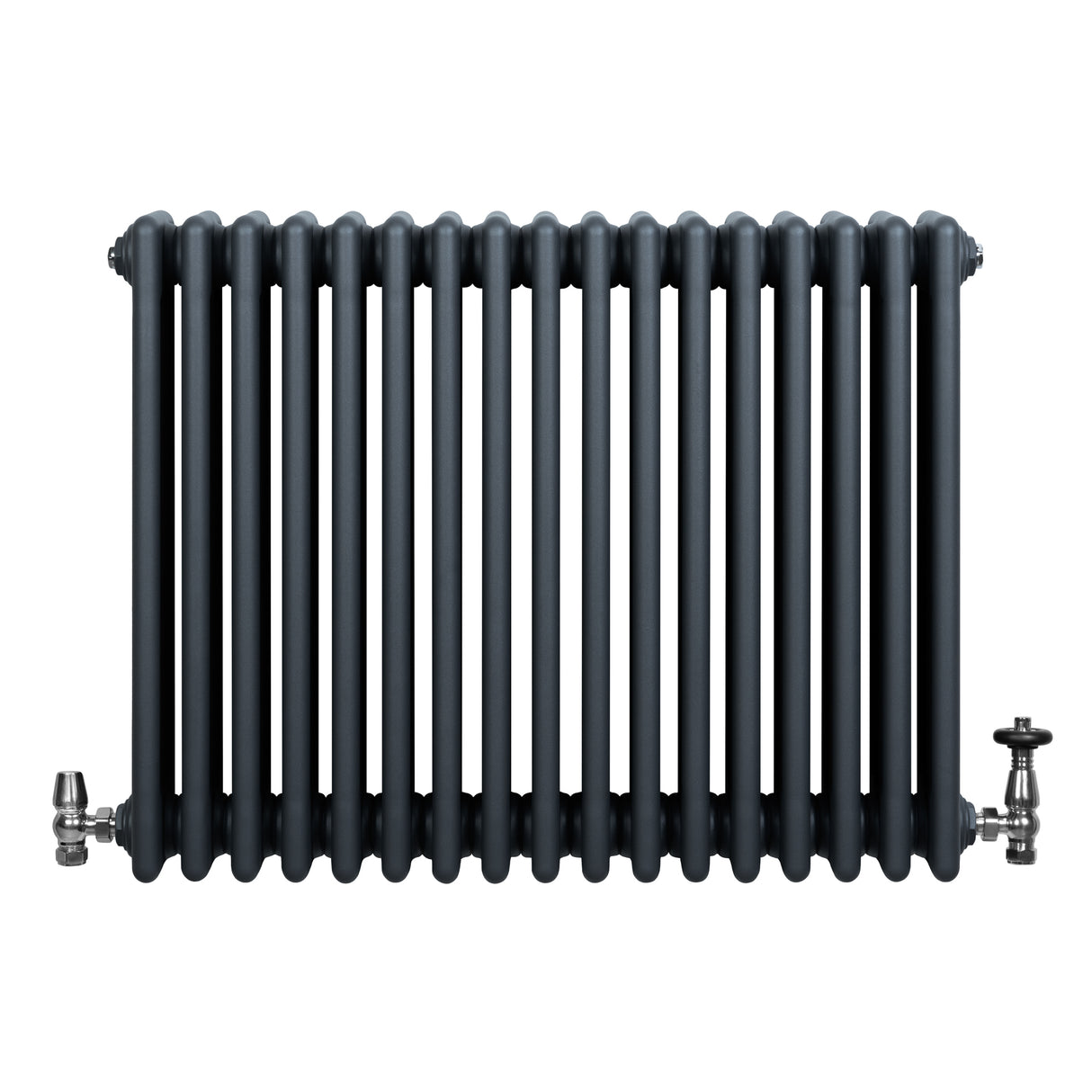 Röhrenheizkörper 4 Säulen mit TRV Chromventile – 600mm x 785mm – Anthrazitgrau