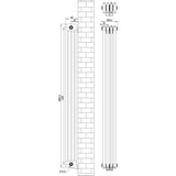 Schwarzer Röhrenheizkörper mit vier Säulen, Maße 1800mm x 200mm, modernes Design, glatte Oberfläche und elegante Linienführung, ideal für stilvolle Räume