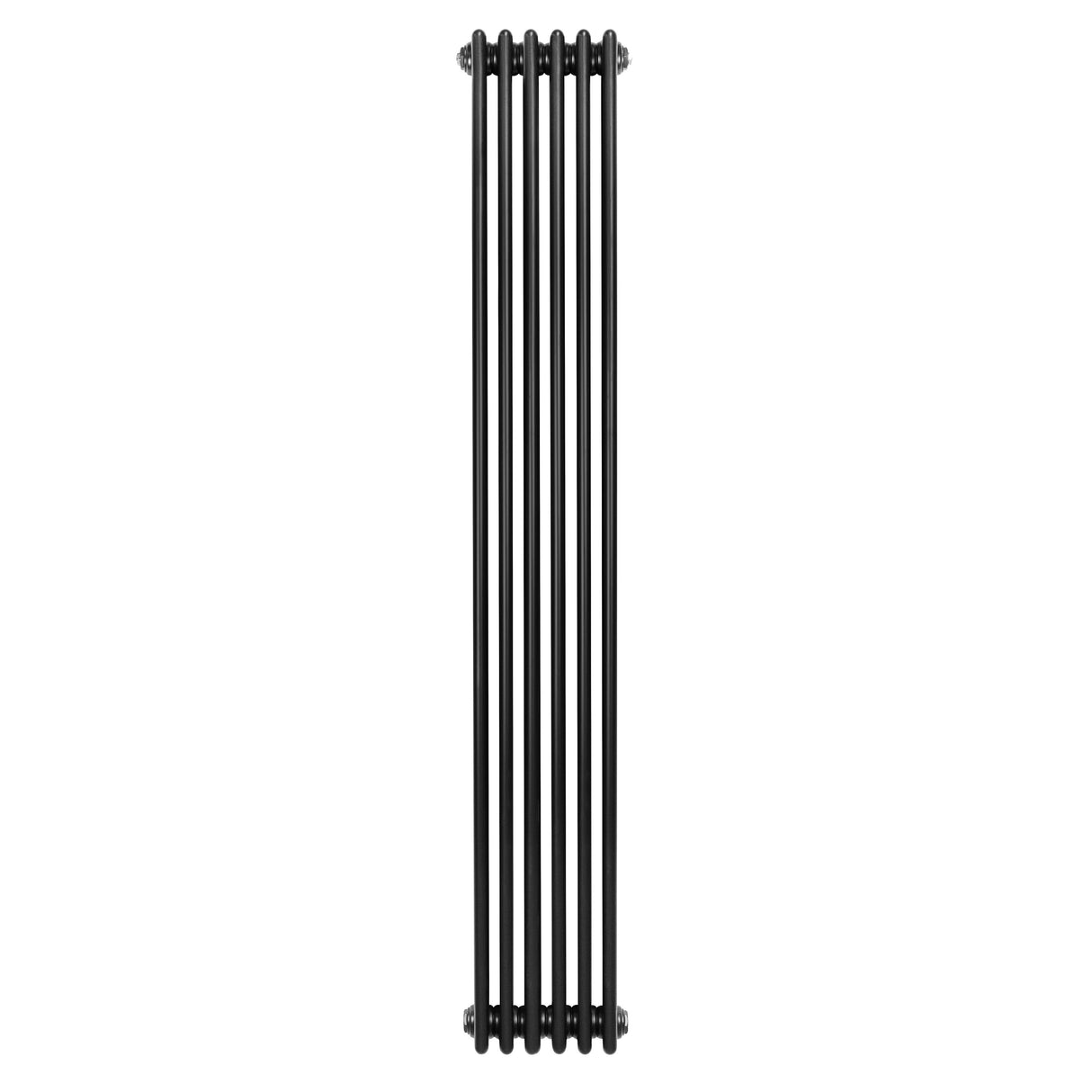 Schwarzer Röhrenheizkörper mit vier Säulen, 1800mm hoch und 290mm breit, schlankes Design, glatte Oberfläche und moderne Ästhetik