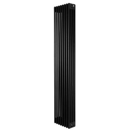 Schmaler, eleganter Röhrenheizkörper in Schwarz, 1800mm x 380mm, mit vier vertikalen Säulen und glatter, moderner Oberfläche für stilvolle Wärme