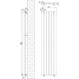 Flachheizkörper in Anthrazitgrau, 1800mm x 420mm, mit schlankem Design und vertikalen Lamellen, ideal für moderne Innenräume