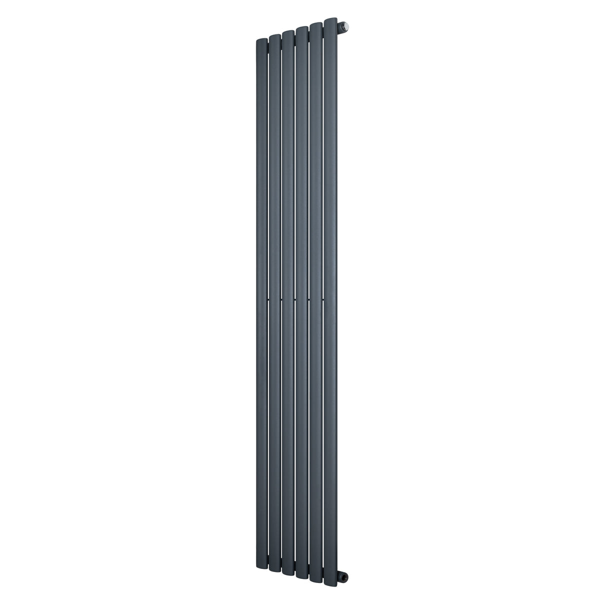 Eleganter anthrazitgrauer Gliederheizkörper mit schlankem Design, 1800 mm hoch und 360 mm breit, ideal für moderne Wohnräume