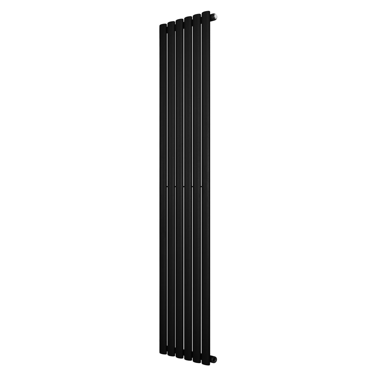 Schlanker, schwarzer Gliederheizkörper mit einer Höhe von 1800 mm und einer Breite von 360 mm, ideal für moderne Wohnräume und effiziente Wärmeverteilung