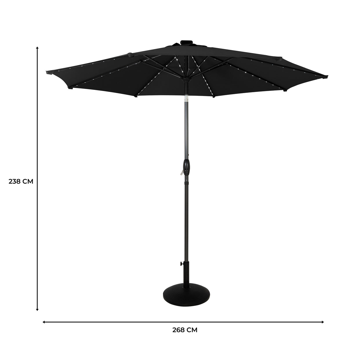 LED-Kipp-Sonnenschirm 2,7m mit Ständer - Schwarz