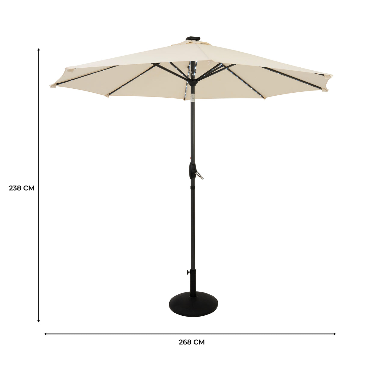 LED-Kipp-Sonnenschirm 2,7m mit Ständer - Creme