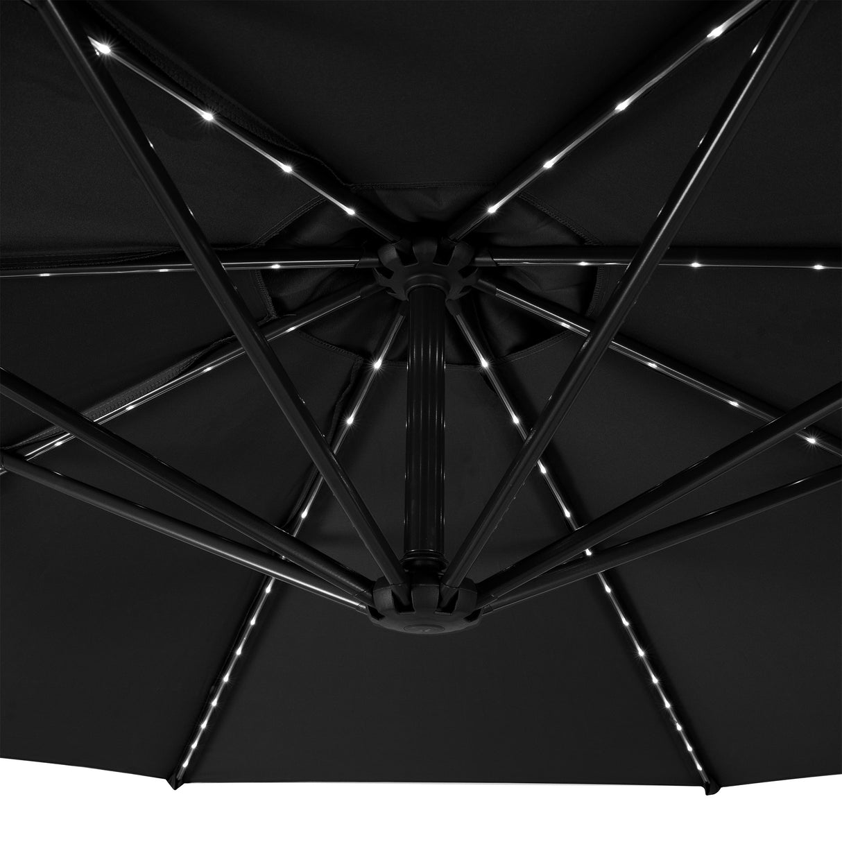 LED Ausleger-Sonnenschirm 3m mit Halbem Beschwerfuß – Schwarz